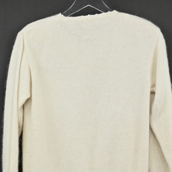 Vtg Granny Core Silk Angora Embroidered Sweater Size‎ L Lambswool Floral Pearl - Picture 10 of 12